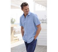 Kurzarmhemd H.I.S, Herren, Gr. L (41/42), N-Gr, blau (hellblau), Web, Obermaterial: 100% Baumwolle, unifarben, regular fit, Rundhals, abgesteppte Kante, Hemden, mit Kentkragen, Oxford-Qualität aus rei