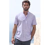 Kurzarmhemd H.I.S, Herren, Gr. L (41/42), N-Gr, lila, Web, Obermaterial: 100% Baumwolle, unifarben, regular fit, Rundhals, abgesteppte Kante, Hemden, Regular Fit, Stehkragenhemd mit Brusttasche, reine