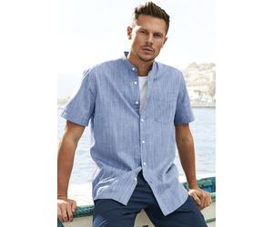 Kurzarmhemd H.I.S, Herren, Gr. M (39/40), N-Gr, blau, Web, Obermaterial: 100% Baumwolle, unifarben, regular fit, Rundhals, abgesteppte Kante, Hemden, Regular Fit, Stehkragenhemd mit Brusttasche, reine