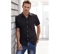 Kurzarmhemd H.I.S, Herren, Gr. M (39/40), N-Gr, schwarz, Web, Obermaterial: 100% Baumwolle, unifarben, regular fit, Rundhals, abgesteppte Kante, Hemden, mit Kentkragen, Oxford-Qualität aus reiner Baum