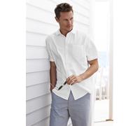 Kurzarmhemd H.I.S, Herren, Gr. M (39/40), N-Gr, weiß, Web, Obermaterial: 100% Baumwolle, unifarben, regular fit, Rundhals, abgesteppte Kante, Hemden, mit Kentkragen, Oxford-Qualität aus reiner Baumwol