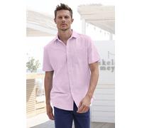 Kurzarmhemd H.I.S, Herren, Gr. XL (43/44), N-Gr, rosa, Web, Obermaterial: 100% Baumwolle, unifarben, regular fit, Rundhals, abgesteppte Kante, Hemden, mit Kentkragen, Oxford-Qualität aus reiner Baumwo