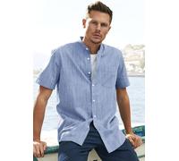 Kurzarmhemd H.I.S, Herren, Gr. XXL (45/46), N-Gr, blau, Web, Obermaterial: 100% Baumwolle, unifarben, regular fit, Rundhals, abgesteppte Kante, Hemden, Regular Fit, Stehkragenhemd mit Brusttasche, rei