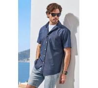 Kurzarmhemd H.I.S, Herren, Gr. XXXL (47/48), N-Gr, blau (dunkelblau), Web, Obermaterial: 100% Baumwolle, unifarben, regular fit, Rundhals, abgesteppte Kante, Hemden, mit Kentkragen, Oxford-Qualität au