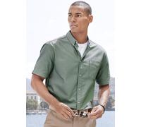 Kurzarmhemd H.I.S "regular-fit", Herren, Gr. L (41/42), N-Gr, grün (salbei), Web, Obermaterial: 100% Baumwolle, unifarben, regular fit, Rundhals, abgesteppte Kante, Hemden, mit Button-down-Kragen, rei