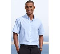 Kurzarmhemd H.I.S "Regular Fit", Herren, Gr. M (39/40), N-Gr, blau (hellblau), Web, Obermaterial: 100% Baumwolle, unifarben, regular fit, Rundhals, abgesteppte Kante, Hemden, in hochwertiger Struktur 