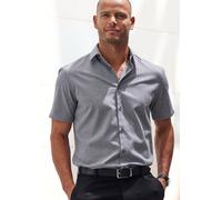 Kurzarmhemd H.I.S "Regular-fit", Herren, Gr. S (37/38), N-Gr, grau, Web, Obermaterial: 67% Baumwolle, 30% Polyester, 3% Elasthan, unifarben, regular fit, abgesteppte Kante, Hemden, elastisches Jaquard