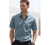 Kurzarmhemd H.I.S "Regular-fit", Herren, Gr. S (37/38), N-Gr, grün, Web, Obermaterial: 67% Baumwolle, 30% Polyester, 3% Elasthan, unifarben, regular fit, abgesteppte Kante, Hemden, elastisches Jaquard