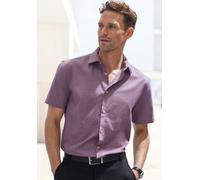 Kurzarmhemd H.I.S "Regular-fit", Herren, Gr. S (37/38), N-Gr, lila (aubergine), Web, Obermaterial: 67% Baumwolle, 30% Polyester, 3% Elasthan, unifarben, regular fit, abgesteppte Kante, Hemden, elastis