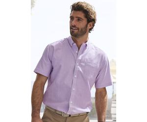 Kurzarmhemd H.I.S "Regular fit", Herren, Gr. S (37/38), N-Gr, lila (lila, weiß), Web, Obermaterial: 100% Baumwolle, gestreift, regular fit, Rundhals, abgesteppte Kante, Hemden, Oxfordhemd kurzarm mit