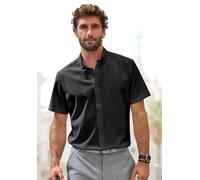 Kurzarmhemd H.I.S "Regular Fit", Herren, Gr. S (37/38), N-Gr, schwarz, Web, Obermaterial: 100% Baumwolle, unifarben, regular fit, Rundhals, abgesteppte Kante, Hemden Kurzarmhemd, in hochwertiger Struk