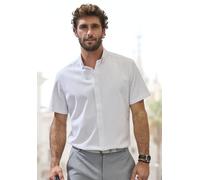 Kurzarmhemd H.I.S "Regular Fit", Herren, Gr. S (37/38), N-Gr, weiß, Web, Obermaterial: 100% Baumwolle, unifarben, regular fit, Rundhals, abgesteppte Kante, Hemden, in hochwertiger Struktur Optik (6238