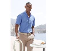 Kurzarmhemd H.I.S "regular-fit", Herren, Gr. XL (43/44), N-Gr, blau, Web, Obermaterial: 100% Baumwolle, unifarben, regular fit, Rundhals, abgesteppte Kante, Hemden, mit Button-down-Kragen, reine Baumw