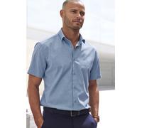 Kurzarmhemd H.I.S "Regular-fit", Herren, Gr. XL (43/44), N-Gr, blau, Web, Obermaterial: 67% Baumwolle, 30% Polyester, 3% Elasthan, unifarben, regular fit, abgesteppte Kante, Hemden, elastisches Jaquar