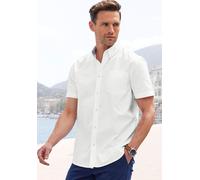 Kurzarmhemd H.I.S "regular-fit", Herren, Gr. XL (43/44), N-Gr, weiß (sanftes weiß), Web, Obermaterial: 100% Baumwolle, unifarben, regular fit, Rundhals, abgesteppte Kante, Hemden, mit Button-down-Krag