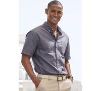 Kurzarmhemd H.I.S "regular-fit", Herren, Gr. XXL (45/46), N-Gr, grau (anthrazit), Web, Obermaterial: 100% Baumwolle, unifarben, regular fit, Rundhals, abgesteppte Kante, Hemden, mit Button-down-Kragen