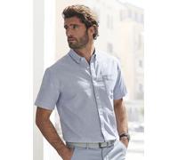 Kurzarmhemd H.I.S "Regular fit", Herren, Gr. XXL (45/46), N-Gr, schwarz-weiß (anthrazit, weiß), Web, Obermaterial: 100% Baumwolle, gestreift, regular fit, Rundhals, abgesteppte Kante, Hemden, Oxfordhe