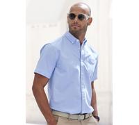 Kurzarmhemd H.I.S "Regular fit", Herren, Gr. XXXL (47/48), N-Gr, blau (blau, weiß), Web, Obermaterial: 100% Baumwolle, gestreift, regular fit, Rundhals, abgesteppte Kante, Hemden, Oxfordhemd kurzarm m