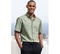 Kurzarmhemd H.I.S "Regular Fit", Herren, Gr. XXXL (47/48), N-Gr, grün (salbei), Web, Obermaterial: 100% Baumwolle, unifarben, regular fit, Rundhals, abgesteppte Kante, Hemden, in hochwertiger Struktur