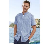 Kurzarmhemd H.I.S "sommerliches Strukturhemd", Herren, Gr. M (39/40), N-Gr, blau, Web, Obermaterial: 100% Baumwolle, unifarben, regular fit, Rundhals, abgesteppte Kante, Hemden Kurzarmhemd, Regular Fi