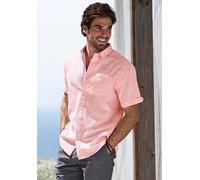 Kurzarmhemd H.I.S "sommerliches Strukturhemd", Herren, Gr. M, N-Gr, rosa (hummer), Web, Obermaterial: 100% Baumwolle, Strukturmuster, regular fit normal, Rundhals, abgesteppte Kante, Hemden, mit dekor