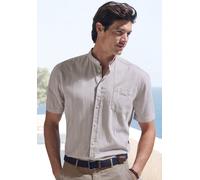 Kurzarmhemd H.I.S, Herren, Gr. XL (43/44), N-Gr, beige, Web, Obermaterial: 100% Baumwolle, unifarben, regular fit, Rundhals, abgesteppte Kante, Hemden, Regular Fit, Stehkragenhemd mit Brusttasche, rei