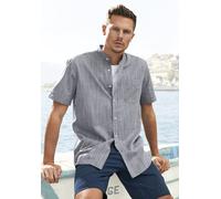 Kurzarmhemd H.I.S "sommerliches Strukturhemd", Herren, Gr. XL (43/44), N-Gr, grau, Web, Obermaterial: 100% Baumwolle, unifarben, regular fit, Rundhals, abgesteppte Kante, Hemden, Regular Fit, Stehkrag
