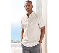 Kurzarmhemd H.I.S "sommerliches Strukturhemd", Herren, Gr. XL, N-Gr, weiß (beige), Web, Obermaterial: 100% Baumwolle, Strukturmuster, regular fit normal, Rundhals, abgesteppte Kante, Hemden, mit dekor