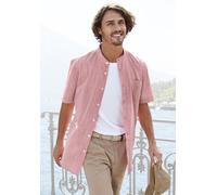 Kurzarmhemd H.I.S, Herren, Gr. XXL (45/46), N-Gr, orange (koralle), Web, Obermaterial: 100% Baumwolle, unifarben, regular fit, Rundhals, abgesteppte Kante, Hemden, Regular Fit, Stehkragenhemd mit Brus