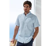 Kurzarmhemd H.I.S "Strukturhemd", Herren, Gr. 4XL, N-Gr, blau, Web, Obermaterial: 100% Baumwolle, Strukturmuster, regular fit normal, Rundhals, abgesteppte Kante, Hemden, mit dekorativem Knopfdetail a