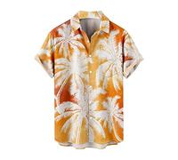 Kurzarmhemd Herren Bunt Shirt Sommer Revers Hemd Hawaiihemd mit Coolem Palmenprint Strandhemd Knopfleiste Freizeithemd Herrenhemden mit Brusttaschen