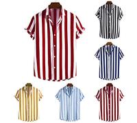 Kurzarmhemd Herren Herren Lässige Button-Down-Sommer-Kurzarm-Gestreifte Bedruckte Strickjacken-Hemden Herren Hemd Rose Shirt Herren Slim Fit Sommerhemden