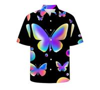 Kurzarmhemd Herren Slim Fit - 80er Jahre Outfit Herren Lässiges, Kurzarm Hemd im Urlaubs und Strandstil mit 3D-Druck (Multicolour, 3XL)