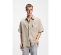 Kurzarmhemd HUGO BLUE "Ebaffino", Herren, Gr. L, N-Gr, open weiß121, Web, Obermaterial: 92% Baumwolle, 8% Polyester, unifarben, relaxed fit hüftbedeckend, abgesteppte Kante, Hemden, mit Waffelstruktur