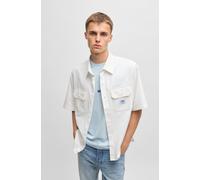 Kurzarmhemd HUGO BLUE "Ekyno", Herren, Gr. M, N-Gr, weiß (open weiß199), Twill, Obermaterial: 100% Baumwolle, unifarben, weit hüftlang, hoch geschlossener Ausschnitt, eingesetzt,weit abgesteppte Kante