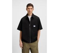 Kurzarmhemd HUGO BLUE "Ekyz", Herren, Gr. M, N-Gr, schwarz (schwarz001), Web, Obermaterial: 100% Baumwolle, unifarben, casual, oversize hüftlang, Rundhals, Kurzarm, Hemden, mit Reißverschluss (3510226