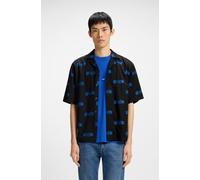 Kurzarmhemd HUGO BLUE "Eligino", Herren, Gr. XL, N-Gr, schwarz (schwarz001), Web, Obermaterial: 100% Baumwolle, bedruckt, unifarben, relaxed fit hüftlang, V-Ausschnitt, abgesteppte Kante, Hemden, mit