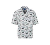 Kurzarmhemd HUGO BLUE "Eligino", Herren, Gr. L, N-Gr, weiß (weiß100), Web, Obermaterial: 100% Baumwolle, gemustert, regular fit, V-Ausschnitt, weit eingefasste Kante, Hemden, mit allover Print, HUGO D