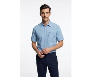 Kurzarmhemd HUGO "Ebaffino", Herren, Gr. L, N-Gr, light, pastel blau455, Web, Obermaterial: 100% Baumwolle, unifarben, oversize normal, Rundhals, abgesteppte Kante, Hemden, Oversized Fit, reine Baumwo
