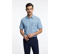 Kurzarmhemd HUGO "Ebaffino", Herren, Gr. M, N-Gr, light, pastel blau455, Web, Obermaterial: 100% Baumwolle, unifarben, oversize normal, Rundhals, abgesteppte Kante, Hemden, Oversized Fit, reine Baumwo