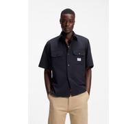 Kurzarmhemd HUGO "Ekyno", Herren, Gr. M (39/40), N-Gr, dunkelblau405, Twill, Obermaterial: 100% Baumwolle, weit hüftlang, hoch geschlossener Ausschnitt, eingesetzt,weit abgesteppte Kante, Hemden, mit