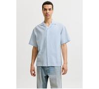 Kurzarmhemd JACK & JONES "JJEBREEZE LINEN BLEND RESORT SHIRT SS SN", Herren, Gr. L, N-Gr, celestial blau, Web, Obermaterial: 70% Baumwolle, 30% Leinen, unifarben, normal, Hemden, mit Knopfleiste (2989