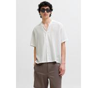 Kurzarmhemd JACK & JONES "JJEBREEZE LINEN BLEND RESORT SHIRT SS SN", Herren, Gr. L, N-Gr, weiß, Web, Obermaterial: 70% Baumwolle, 30% Leinen, unifarben, normal, Hemden, mit Knopfleiste (42097903-L) we