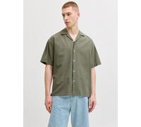 Kurzarmhemd JACK & JONES "JJEBREEZE LINEN BLEND RESORT SHIRT SS SN", Herren, Gr. M, N-Gr, dusty olive, Web, Obermaterial: 70% Baumwolle, 30% Leinen, unifarben, normal, Hemden, mit Knopfleiste (7288424