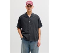 Kurzarmhemd JACK & JONES "JJEBREEZE LINEN BLEND RESORT SHIRT SS SN", Herren, Gr. XL, N-Gr, schwarz, Web, Obermaterial: 70% Baumwolle, 30% Leinen, unifarben, normal, Hemden, mit Knopfleiste (90240514-X