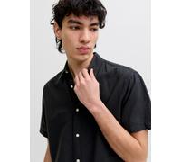 Kurzarmhemd JACK & JONES "JJEBREEZE LINEN BLEND SHIRT S/S SN", Herren, Gr. L, N-Gr, schwarz, Web, Obermaterial: 70% Baumwolle, 30% Leinen, unifarben, normal, Hemden, mit Leinen (87486041-L) schwarz