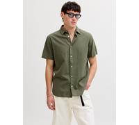 Kurzarmhemd JACK & JONES "JJEBREEZE LINEN BLEND SHIRT S/S SN", Herren, Gr. M, N-Gr, dusty olive, Web, Obermaterial: 70% Baumwolle, 30% Leinen, unifarben, normal, Hemden, mit Leinen (74891458-M) dusty