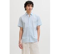 Kurzarmhemd JACK & JONES "JJEBREEZE LINEN BLEND SHIRT S/S SN", Herren, Gr. S, N-Gr, celestial blau, Web, Obermaterial: 70% Baumwolle, 30% Leinen, unifarben, normal, Hemden, mit Leinen (25997661-S) cel