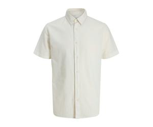 Kurzarmhemd JACK & JONES "JJEBREEZE LINEN BLEND SHIRT S/S SN", Herren, Gr. S, N-Gr, weiß, Web, Obermaterial: 70% Baumwolle, 30% Leinen, unifarben, normal, Hemden, mit Leinen (71988456-S) weiß