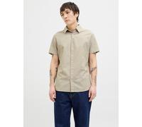 Kurzarmhemd JACK & JONES "JJEBREEZE SHIRT SS SN", Damen, Gr. XS, N-Gr, beige (crockery), Web, Obermaterial: 70% Baumwolle, 30% Leinen, unifarben, slim fit taillenbedeckt, ohne Ausschnitt, gerader Absc